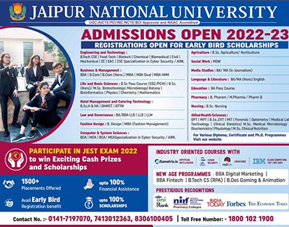 Admissions are now open for 2022-2023 at Jaipur National University